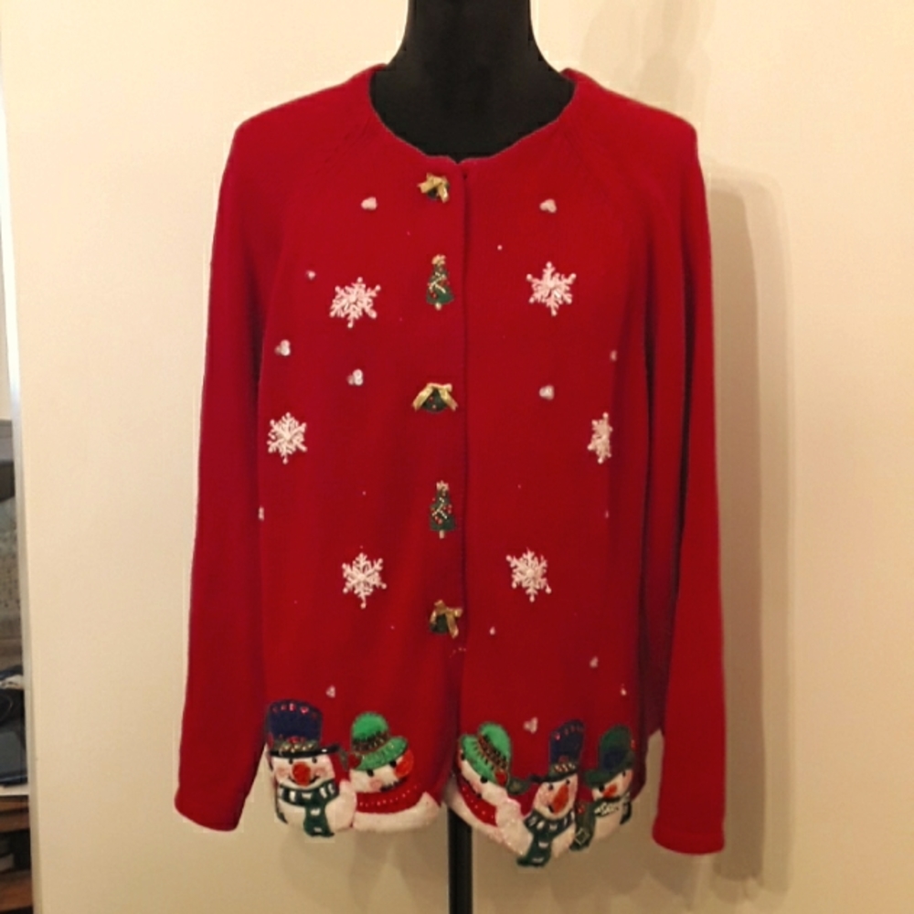 Vintage Cardigan w/ Snowmen L